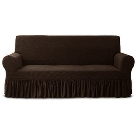 Frill Jersey Sofa Cover - Dark Brown