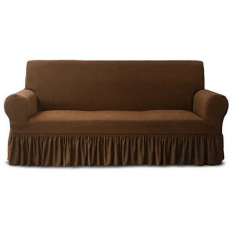 Frill Jersey Sofa Cover -Med Brown