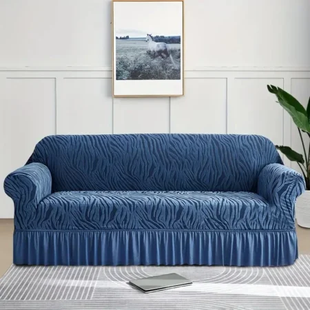 Navy Blue Zebra Velvet Style Sofa Cover