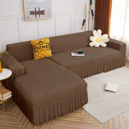 Dark Brown Bubble Style L-Shaped Sofa Covers