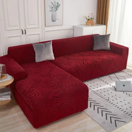 Mahroon Zebra Velvet Style L-Shaped Sofa Cover