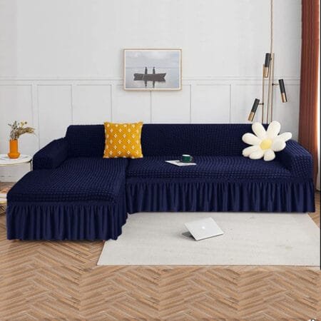 Navy Blue Bubble Style L-Shaped Sofa Covers