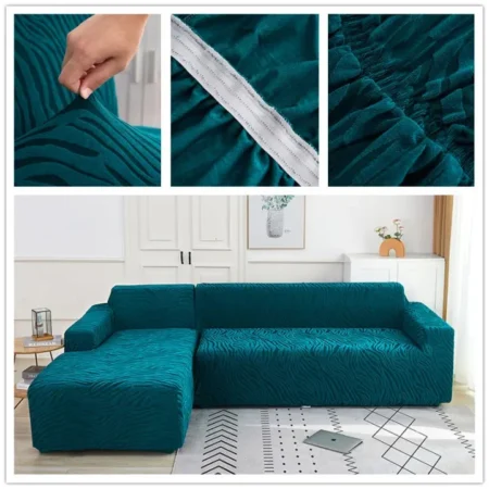 Zinc Zebra Velvet Style L-Shaped Sofa Cover